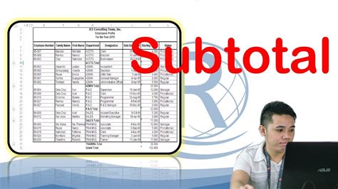 APPLYING SUBTOTAL IN EXCEL : TAGALOG .